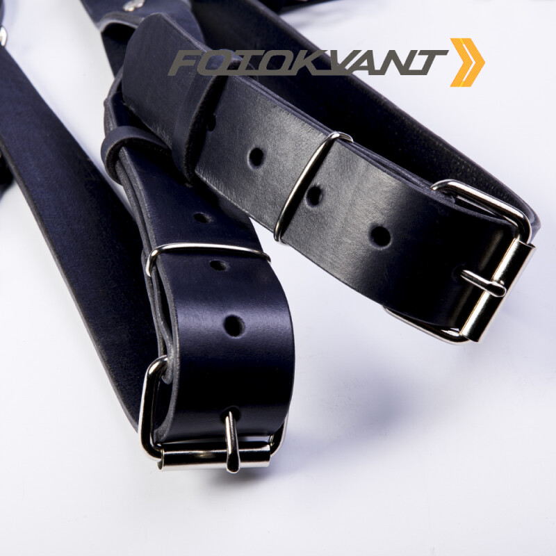 Fotokvant STL-12 ремень кожаный для двух камер синий