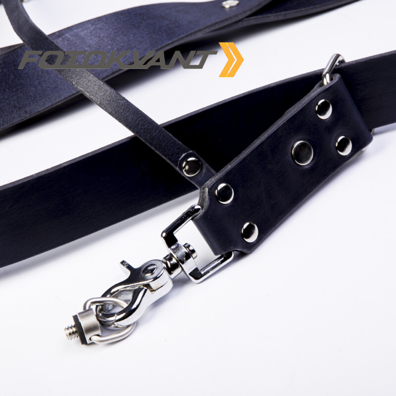 Fotokvant STL-12 ремень кожаный для двух камер синий
