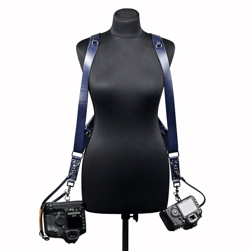 Fotokvant STL-12 ремень кожаный для двух камер синий