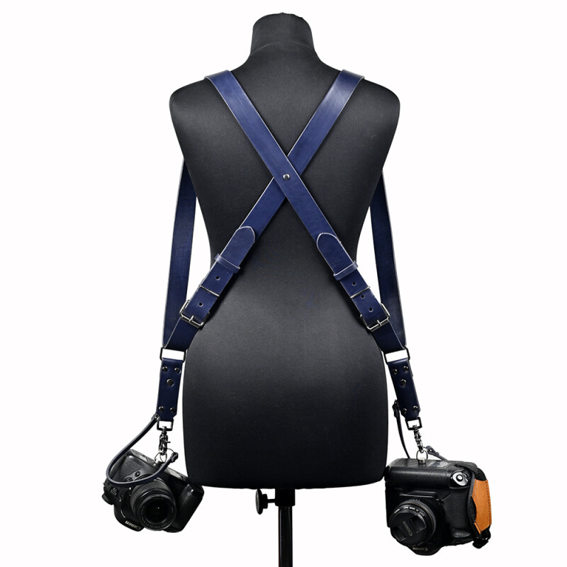 Fotokvant STL-12 ремень кожаный для двух камер синий