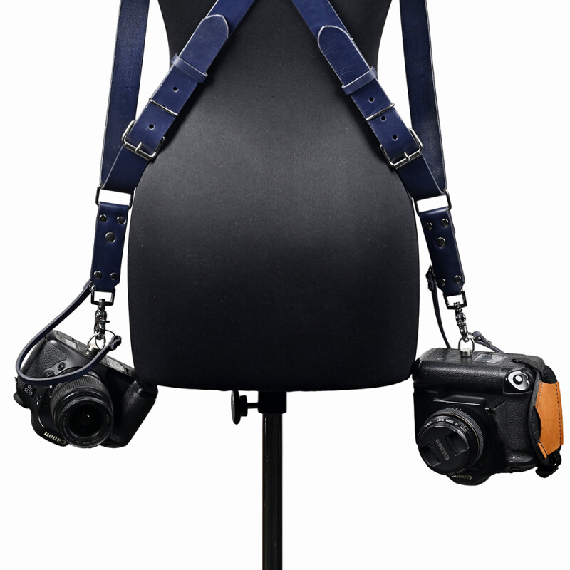 Fotokvant STL-12 ремень кожаный для двух камер синий