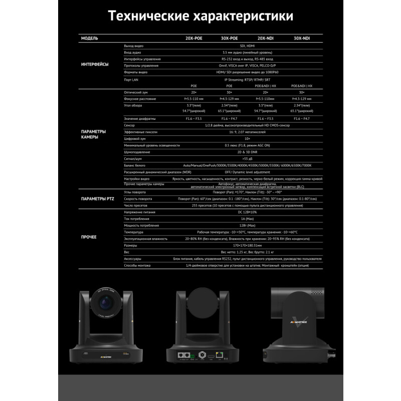 AVMATRIX PTZ1271-20X-NDI видеокамера с выходом SDI/HDMI