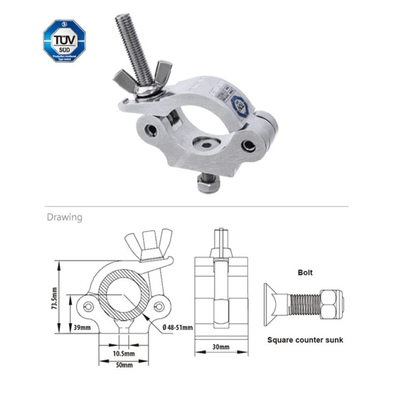 Kupo KCP-830 Slim Type Half Coupler зажим-хомут резьба М10 на трубу 48-51 до 300 кг