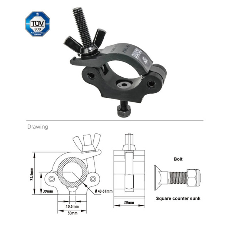 Kupo KCP-830B Slim Type Half Coupler black зажим-хомут резьба М10 на трубу 48-51 до 300 кг