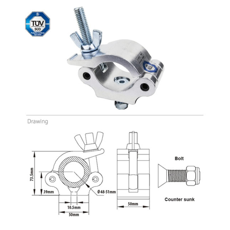 Kupo KCP-831 Half Coupler зажим-хомут резьба М10 на трубу 48-51 до 500 кг