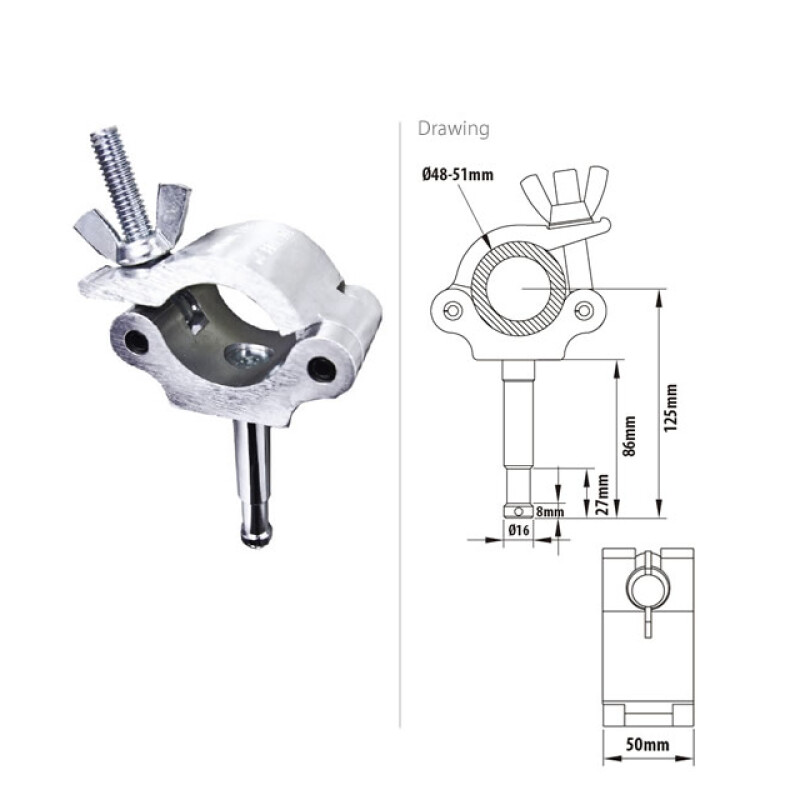 Kupo KCP-836 Half Coupler 16 mm Stud зажим-хомут палец 16 мм на трубу 48-51 до 100 кг