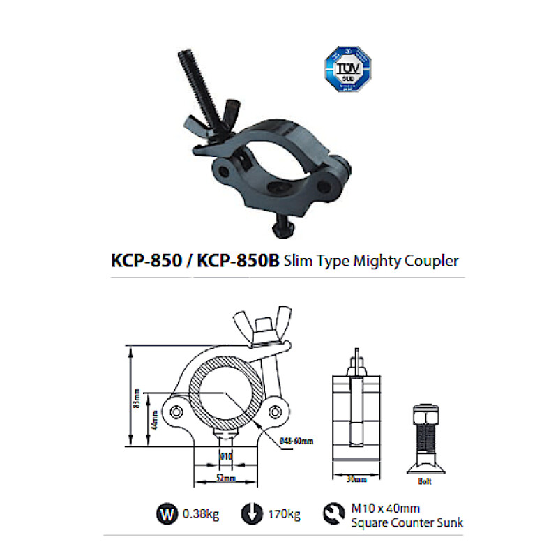 Kupo KCP-850B Mighty Coupler black зажим-хомут резьба М10 на трубу 48-51 до 170 кг