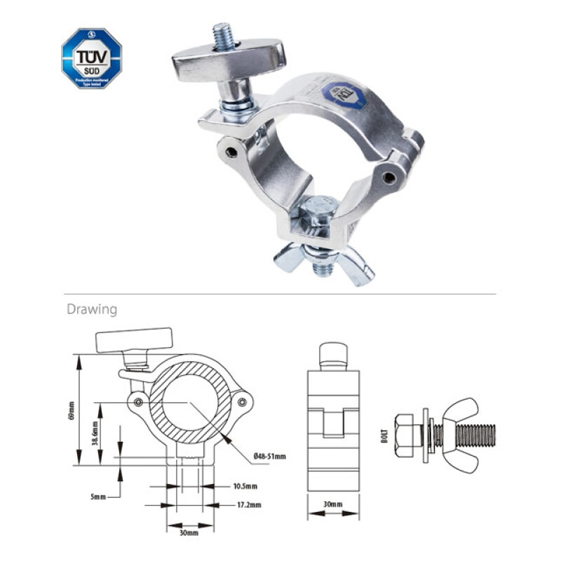 Kupo KCP-901 Burger Coupler зажим-хомут резьба М10 на трубу 48-51 до 75 кг