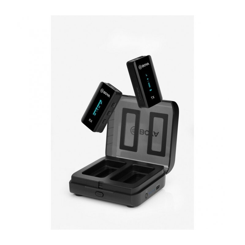 Boya BY-XM6-K1 миниатюрная двухканальная 2,4 ГГц беспроводная микрофонная система в зарядном кейсе