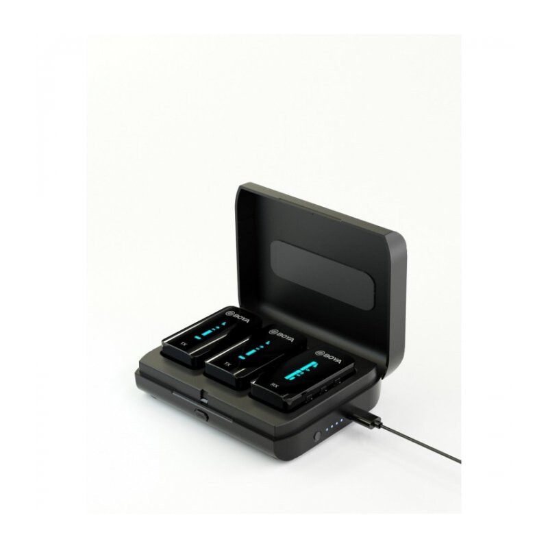 Boya BY-XM6-K2 миниатюрная 2,4 ГГц двухканальная беспроводная микрофонная система в зарядном кейсе