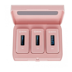 Boya BY-XM6-K2P розовая миниатюрная 2,4 ГГц двухканальная беспроводная микрофонная система в зарядно