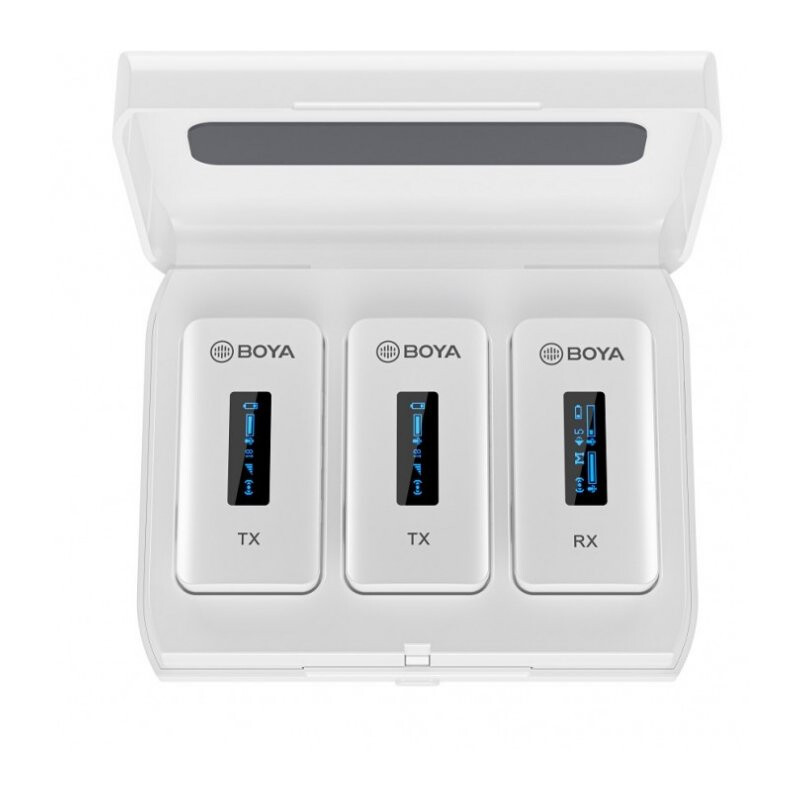 Boya BY-XM6-K2W белая миниатюрная 2,4 ГГц двухканальная беспроводная микрофонная система в зарядном