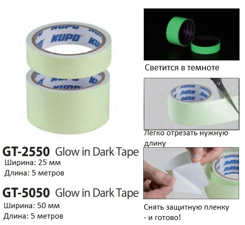 KUPO GT-2550 Glow-in-dark tape 25mm x5 m material pet luminous duration 6-8 hours скотч светящийся
