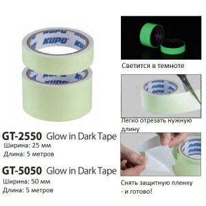KUPO GT-2550 Glow-in-dark tape 25mm x5 m material pet luminous duration 6-8 hours скотч светящийся