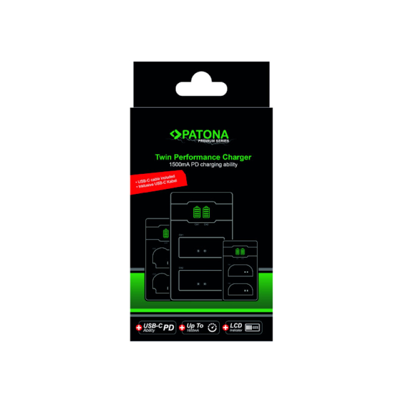 PATONA 161924 PREMIUM зарядное устройство для двух батарей от USB для CANON LPE6