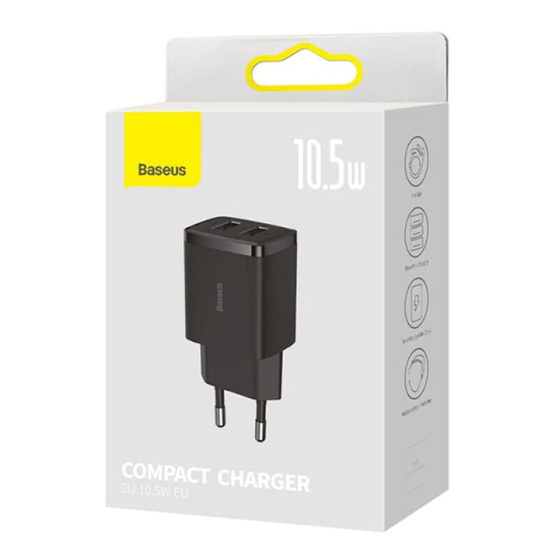 Baseus Compact Charger 2U 10.5W EU Black CCXJ010201 сетевое зарядное устройство