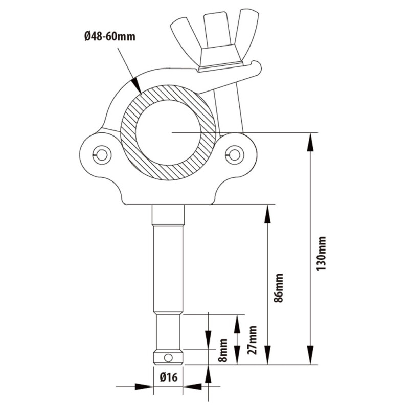 KUPO KCP-856 Mighty Coupler w/16 mm stud хомут (штифт 5/8") (Ø51-60↓100)