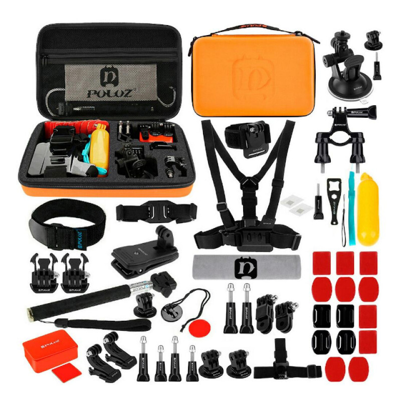 PULUZ PKT26 Accessories Combo Kit комплект аксессуаров 53 в1 для экшн-камер в кейсе, оранжевый