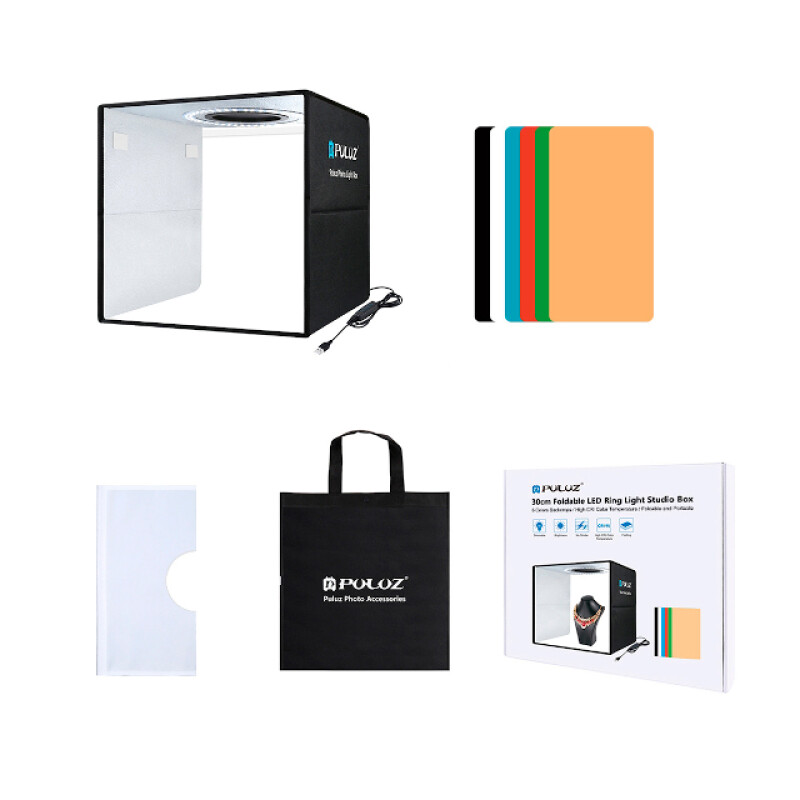 PULUZ PU5032B Ring Light Photo Box складной фотобокс с кольцевой подсветкой и 6 фонами