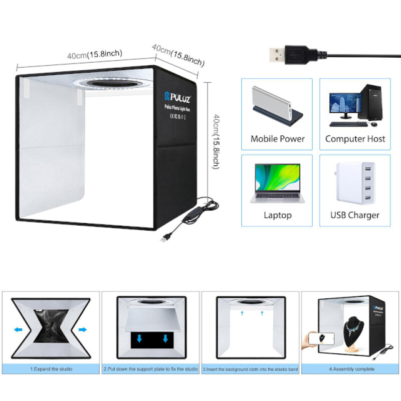 PULUZ PU5041B складной фотобокс с подсветкой и 6 двусторонними фонами