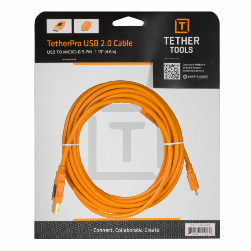 Tether Tools TetherPro USB 2.0 to Micro-B 5-Pin 4.6m Orange [CU5430-ORG] кабель