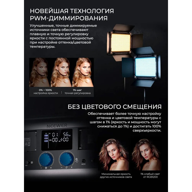 NEEWER RGB1200 60Вт 2500K-8500K видеосвет управление приложением