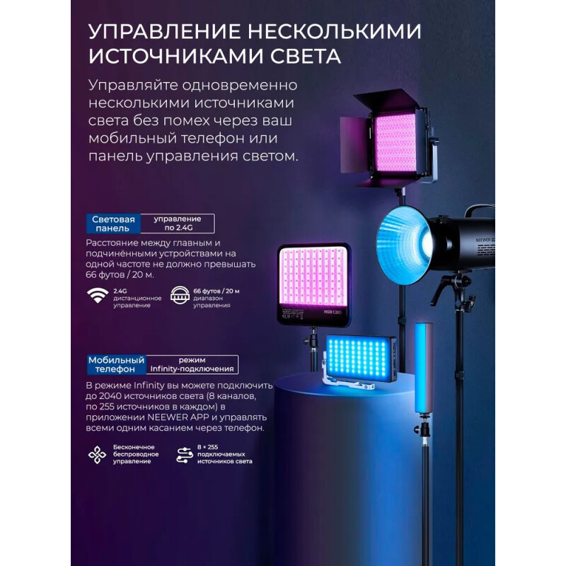NEEWER RGB1200 60Вт 2500K-8500K видеосвет управление приложением