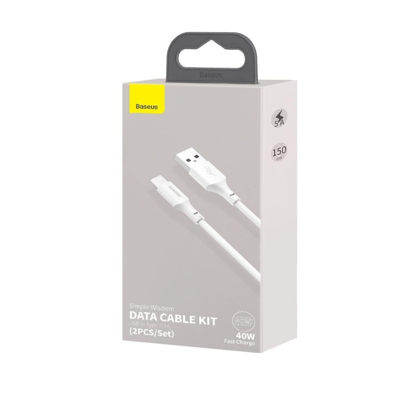 Baseus Simple Wisdom Data Cable Kit USB Type-C to ip 5A (2PCS/Set 1.5m White TZCATZJ-02 кабель
