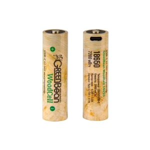GreenBean WoodCell 18650 аккумулятор с зарядкой через USB-C (набор 2 шт)